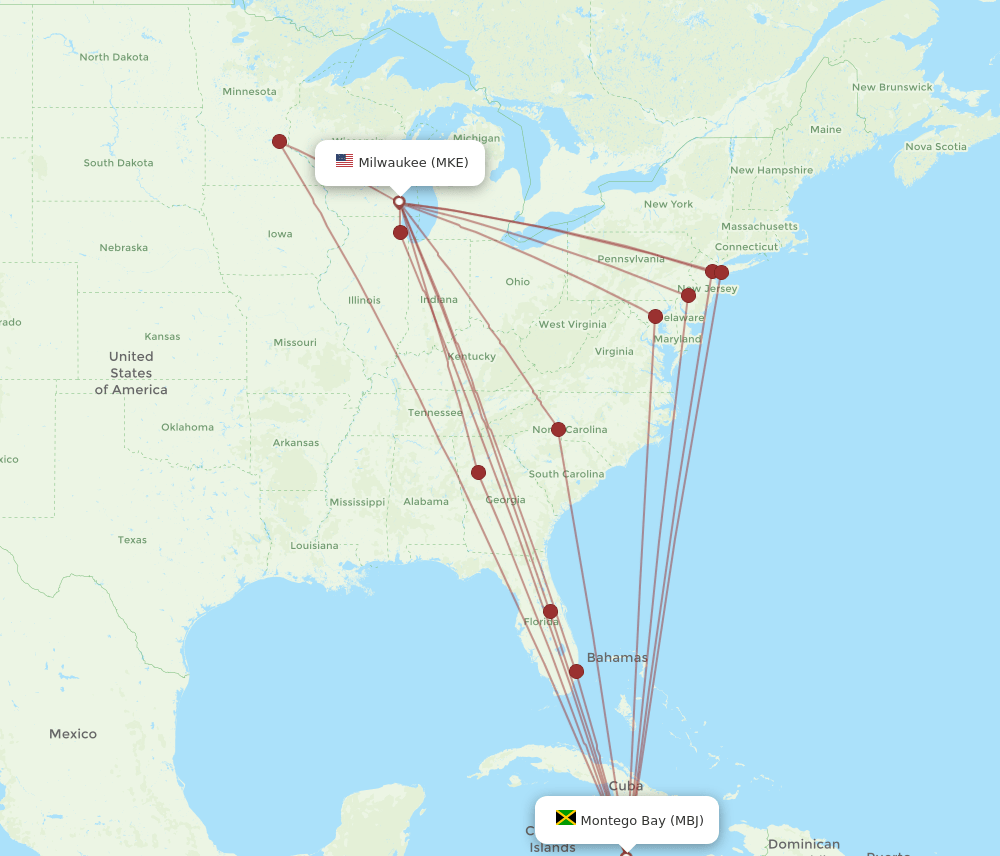 MKE-MBJ flight routes