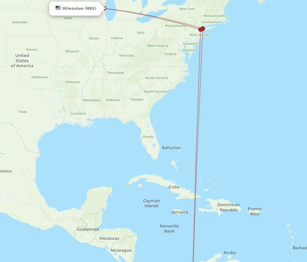 MKE to MDE flights and routes map