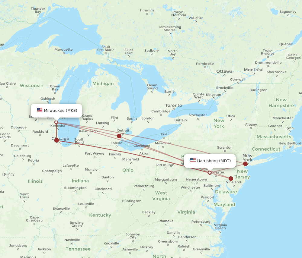 MKE-MDT flight routes