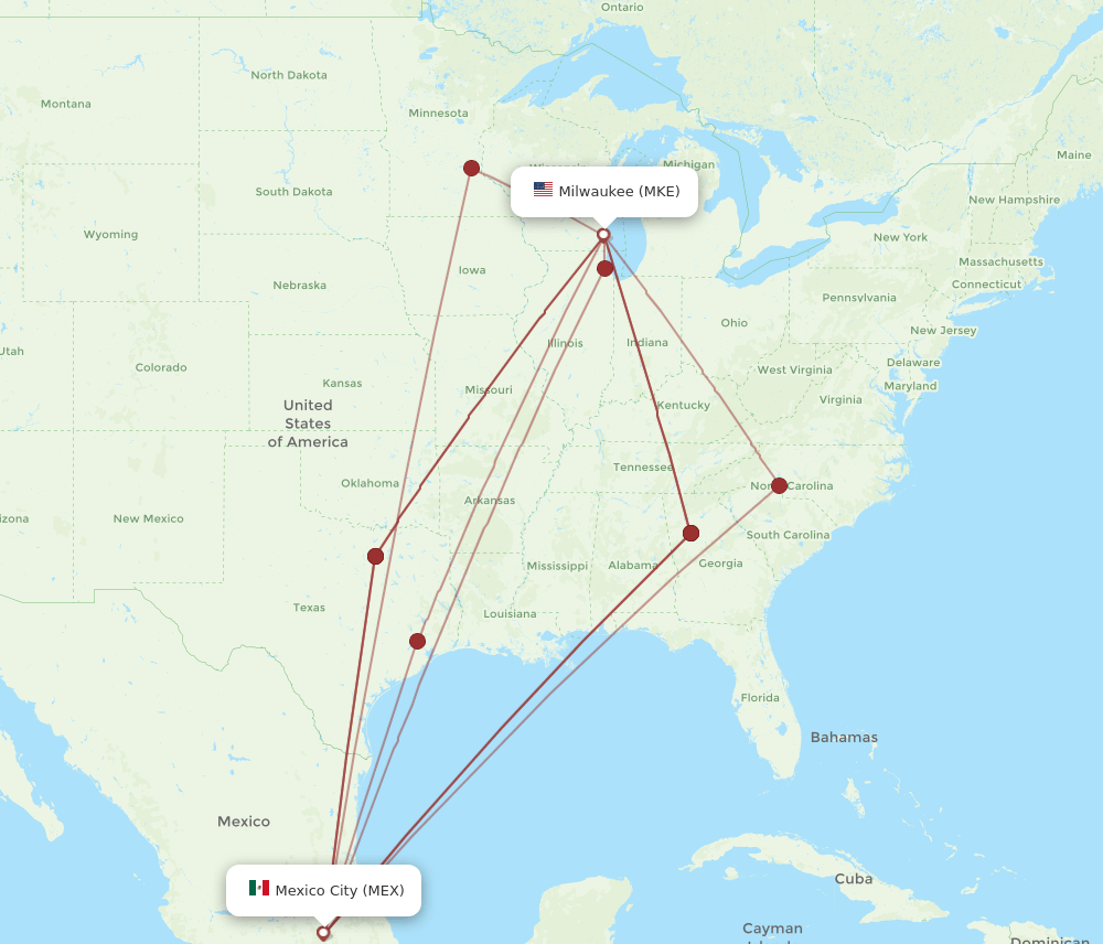 MKE-MEX flight routes