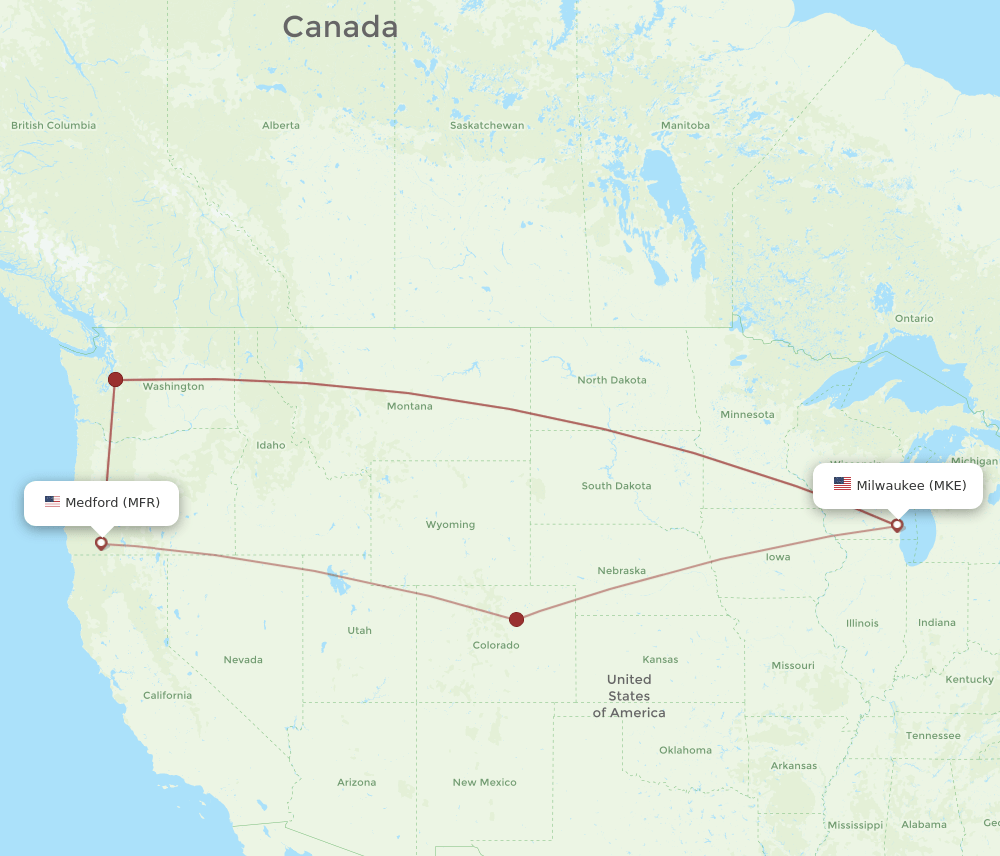 MKE-MFR flight routes