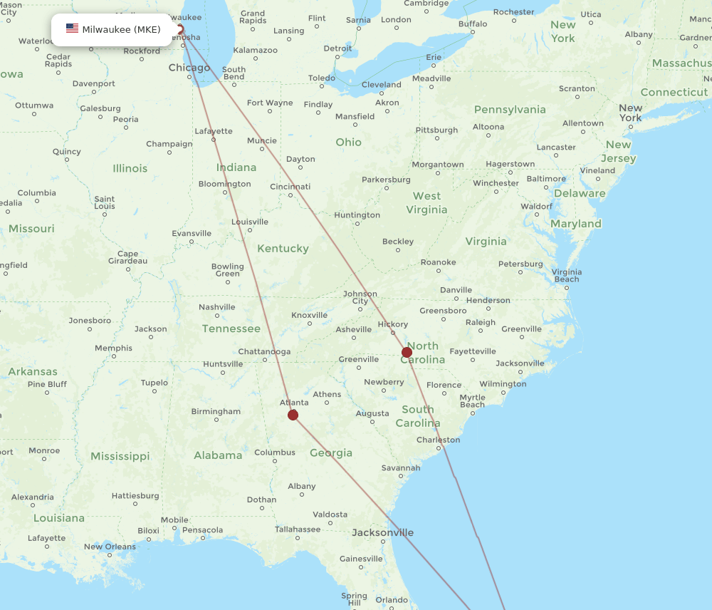 MKE-MHH flight routes