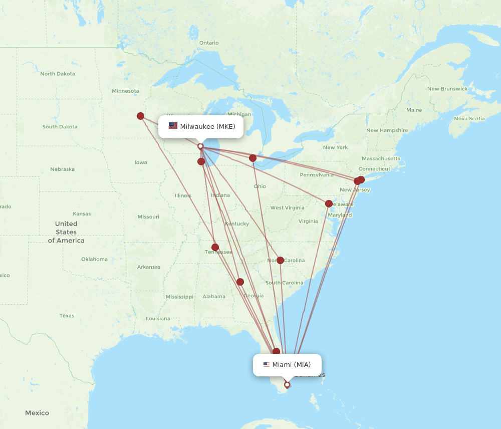 MKE-MIA flight routes
