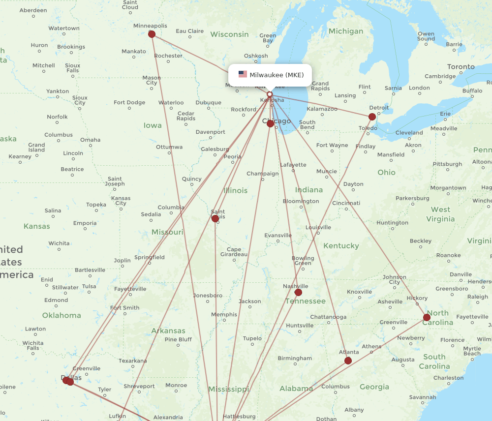MKE-MSY flight routes