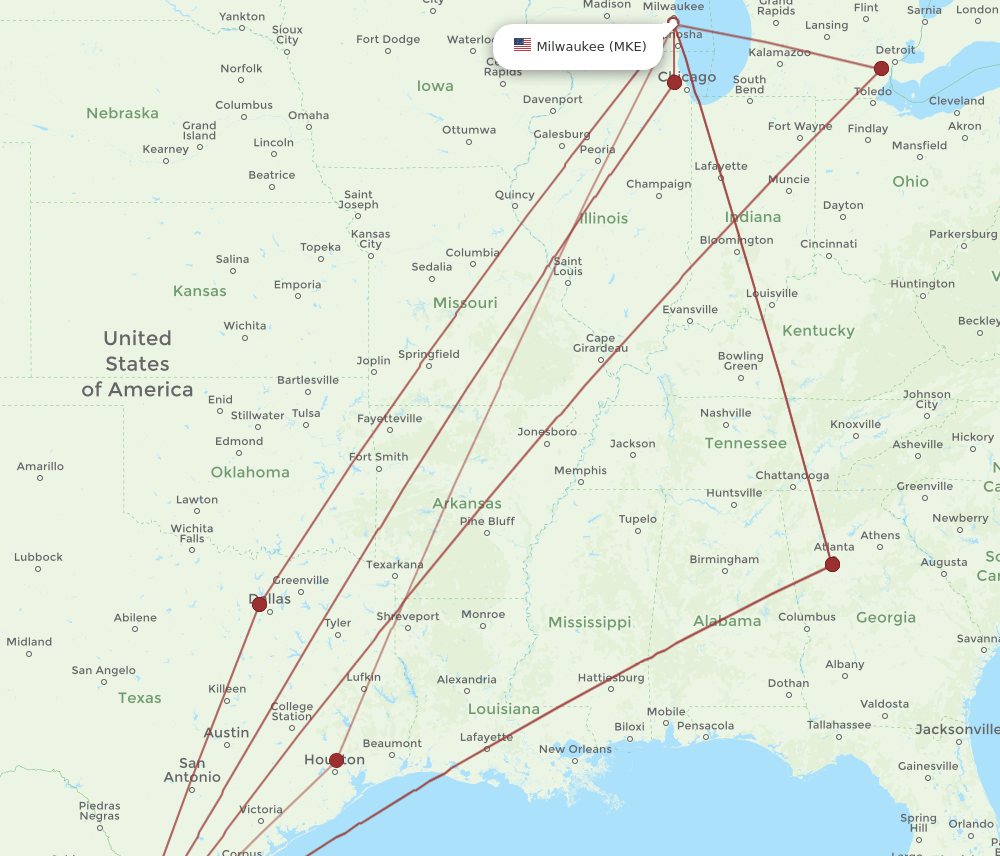 MKE-MTY flight routes