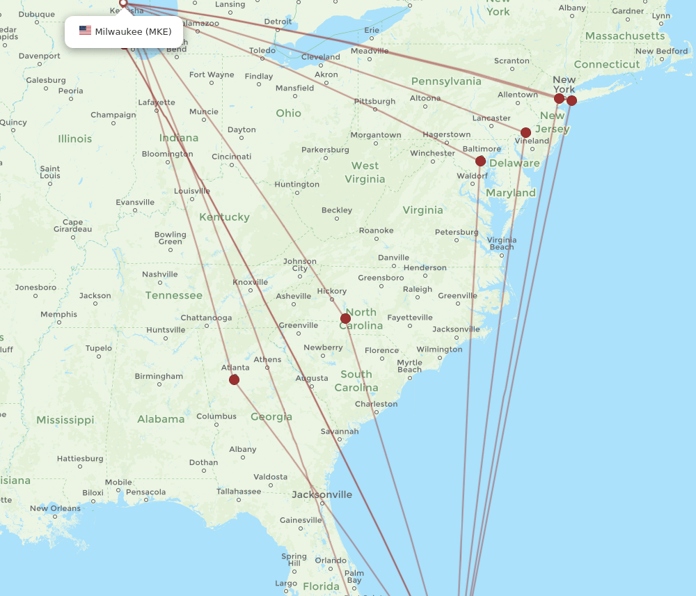 MKE-NAS flight routes