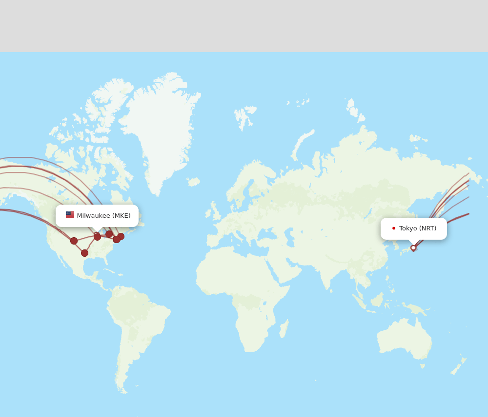 MKE to NRT flights and routes map