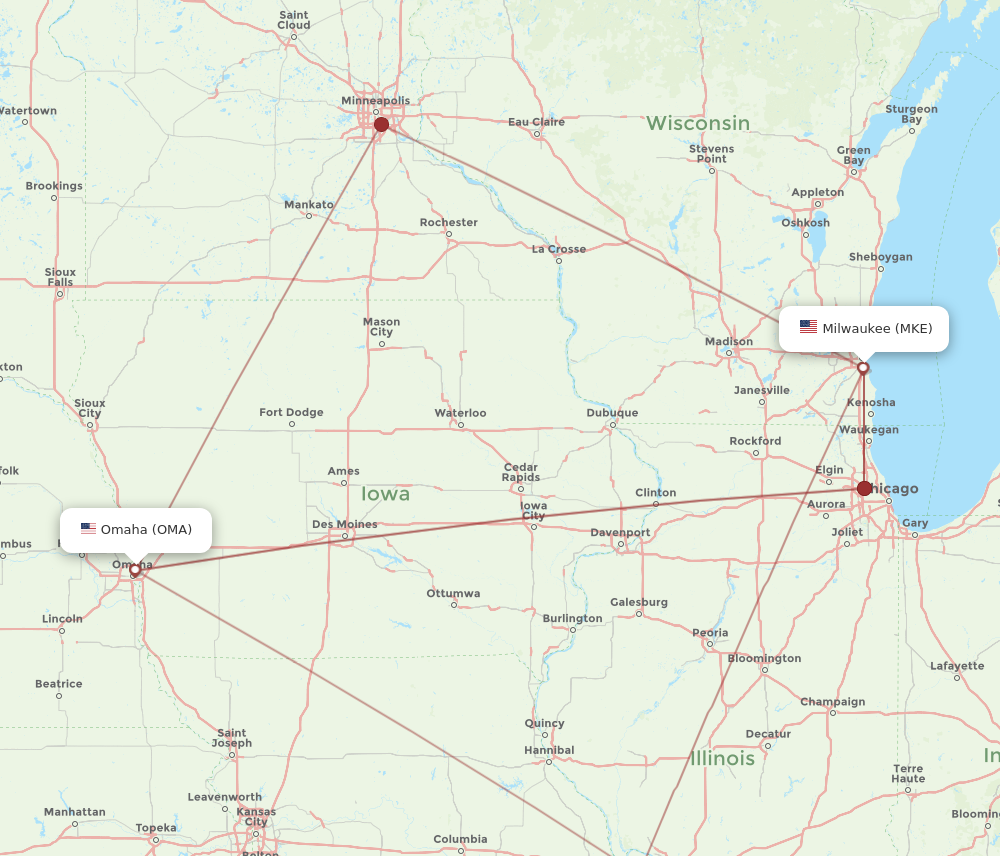 MKE to OMA flights and routes map