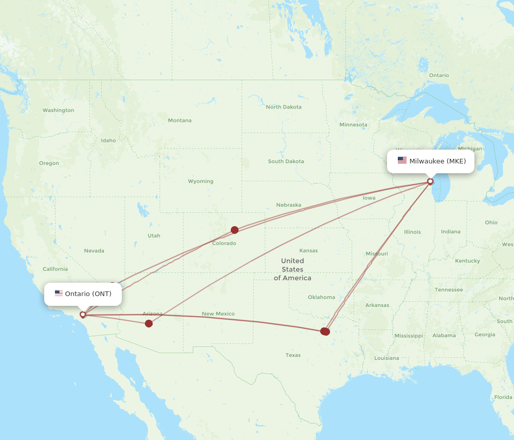 MKE-ONT flight routes