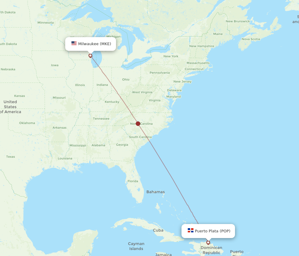 MKE to POP flights and routes map