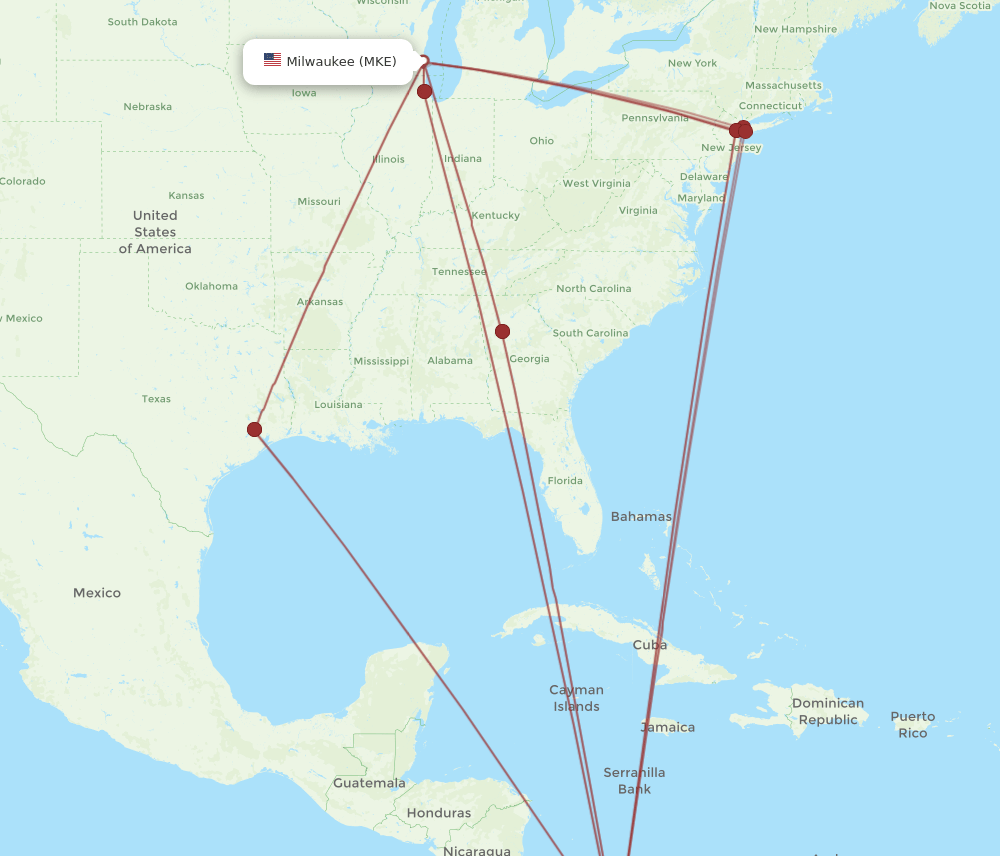MKE-PTY flight routes