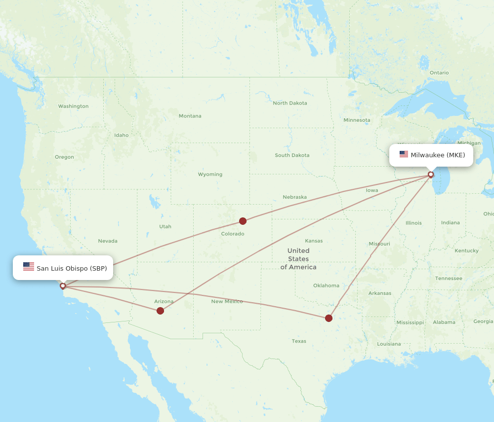 MKE-SBP flight routes
