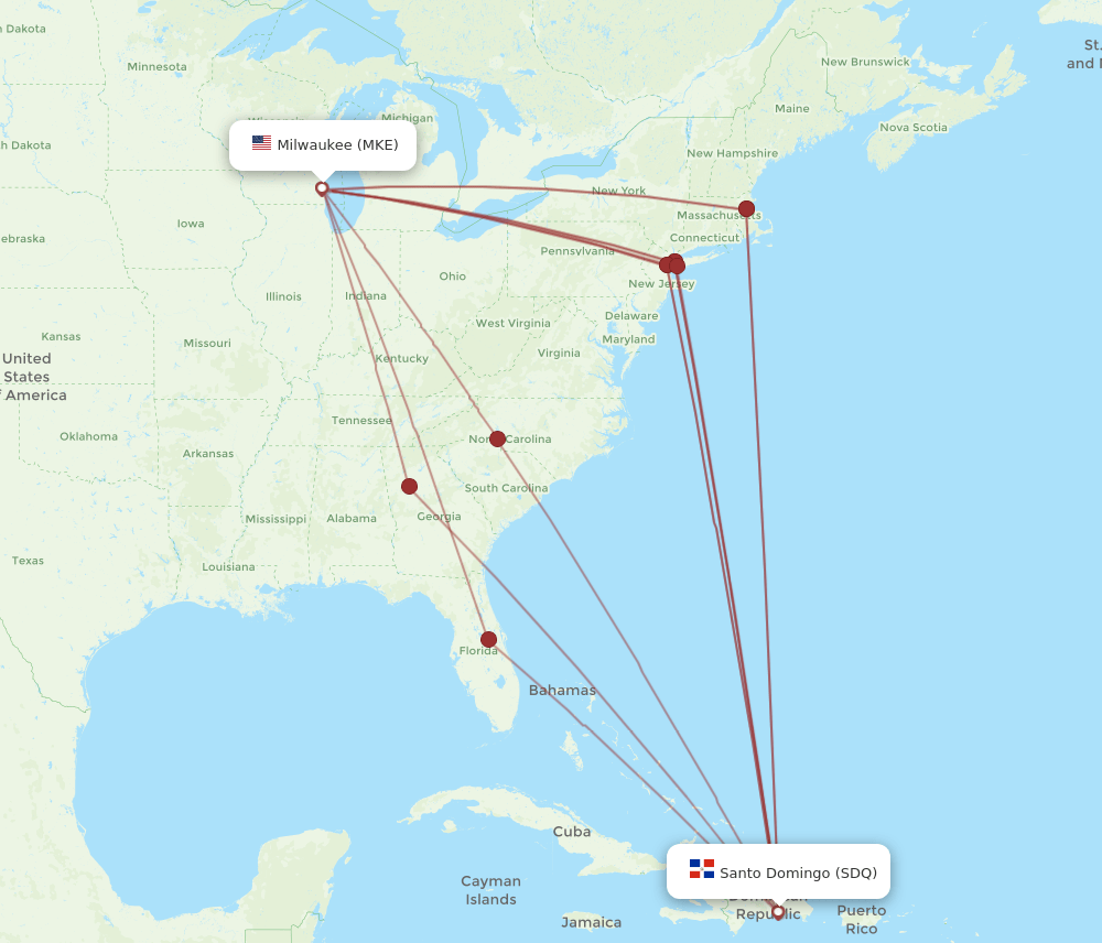 MKE to SDQ flights and routes map