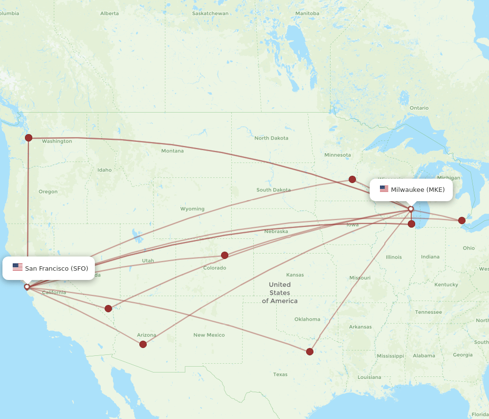 MKE-SFO flight routes