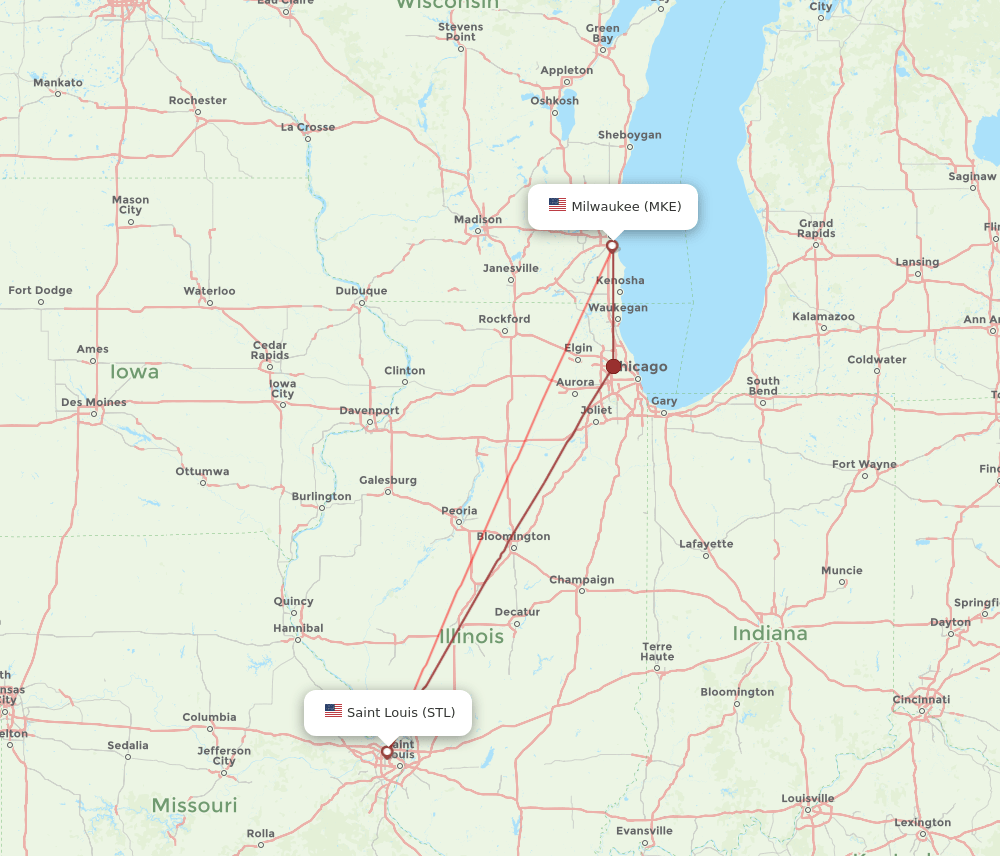 MKE-STL flight routes