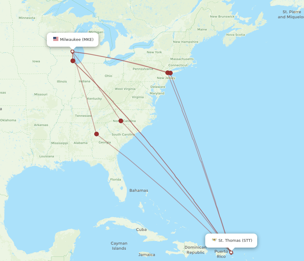 MKE-STT flight routes