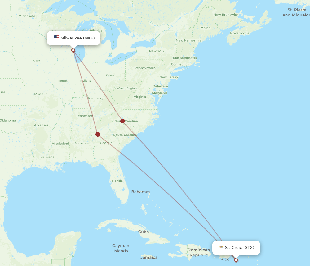 MKE-STX flight routes