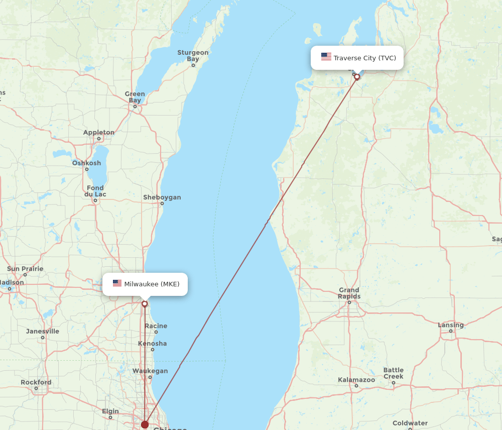 MKE to TVC flights and routes map