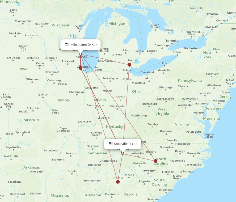 MKE-TYS flight routes