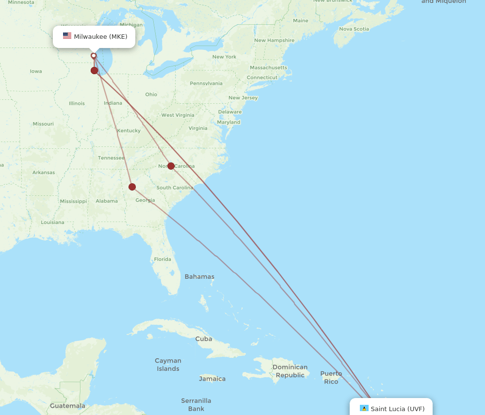 MKE-UVF flight routes