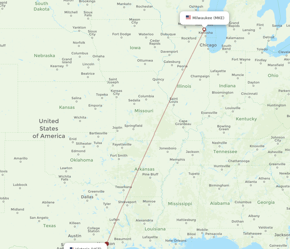 MKE to VCT flights and routes map