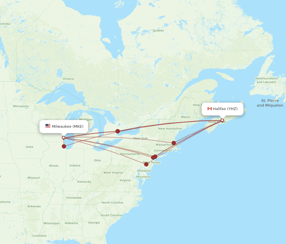 MKE-YHZ flight routes