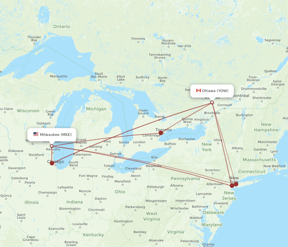 MKE-YOW flight routes