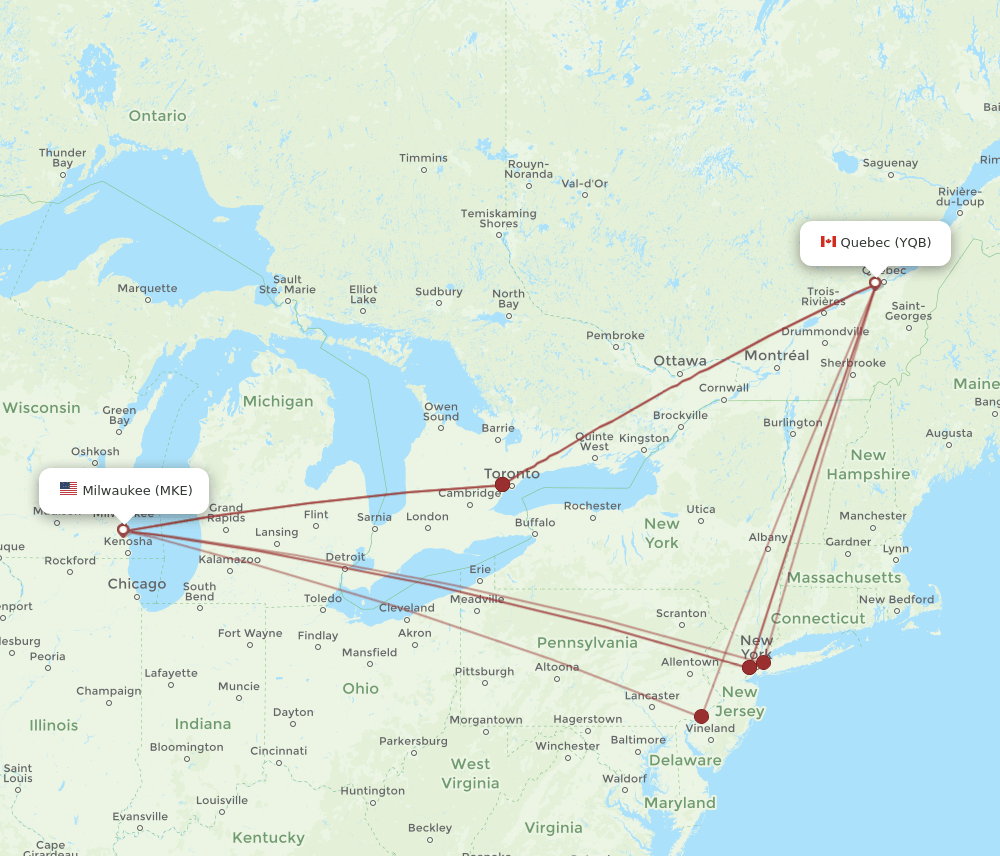 MKE-YQB flight routes