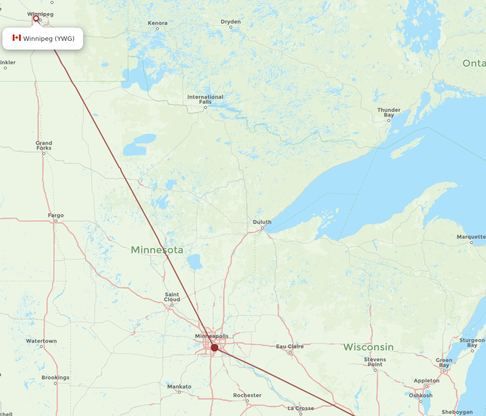 MKE to YWG flights and routes map