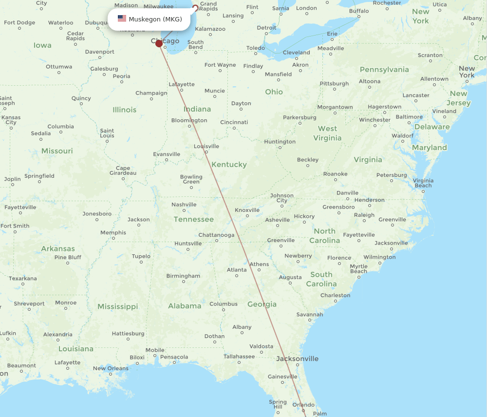 Muskegon - Miami route map and flight paths