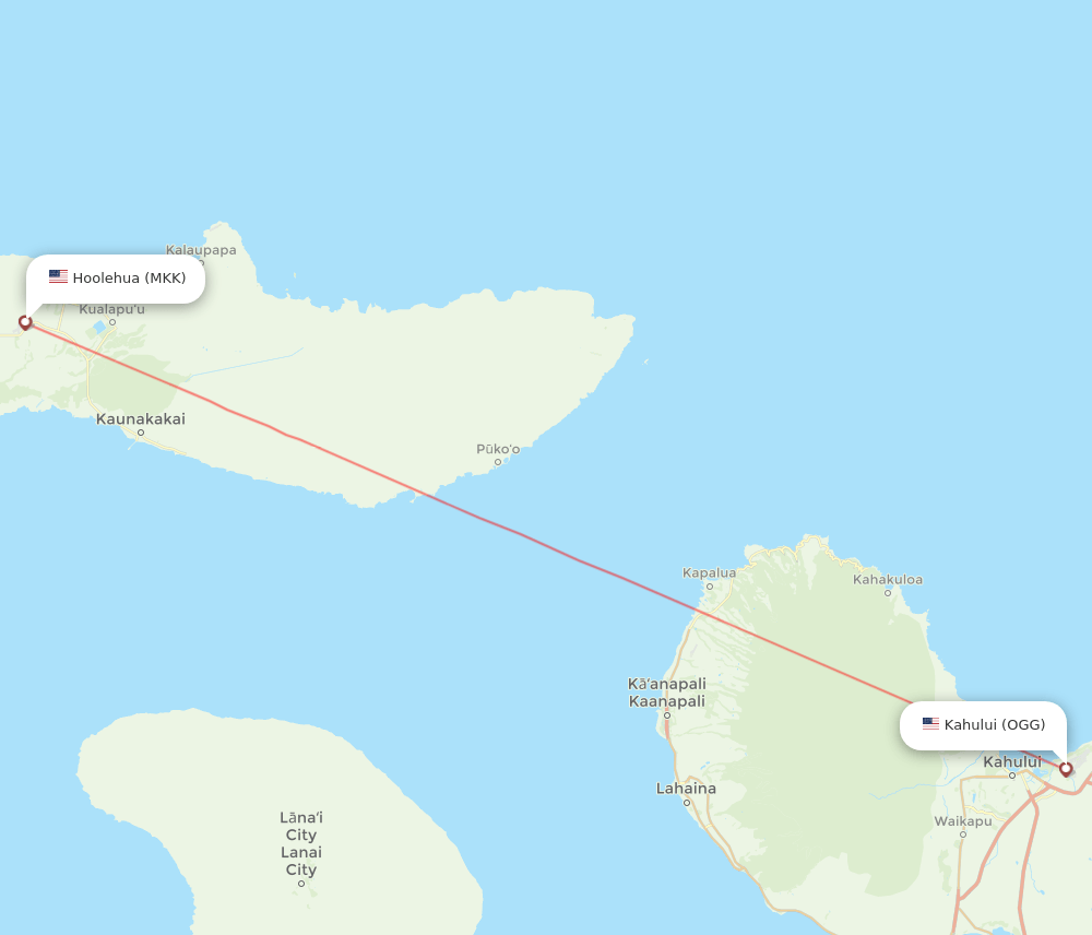 Hoolehua - Kahului route map and flight paths