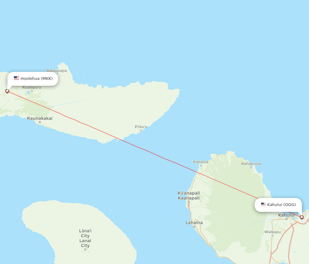 OGG to MKK flights and routes map