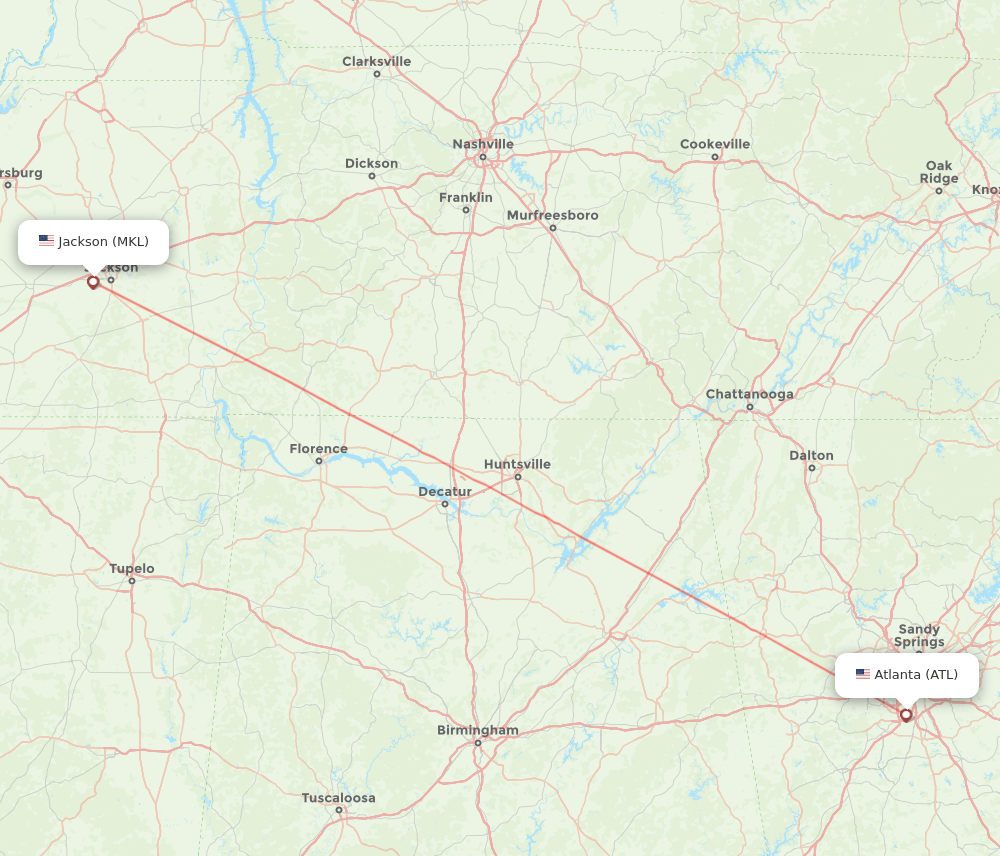 MKL to ATL flights and routes map