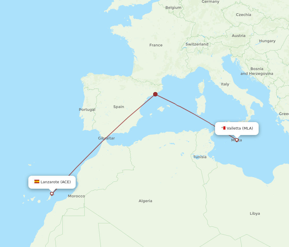 MLA to ACE flights and routes map