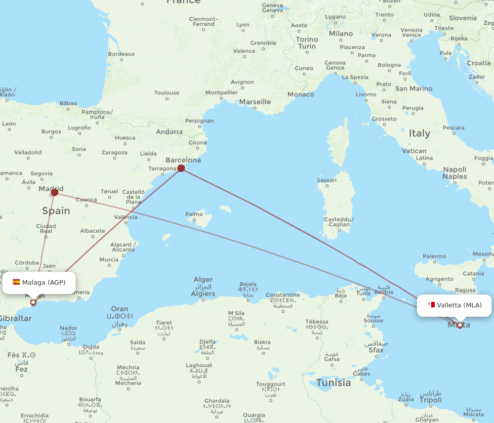 MLA-AGP flight routes