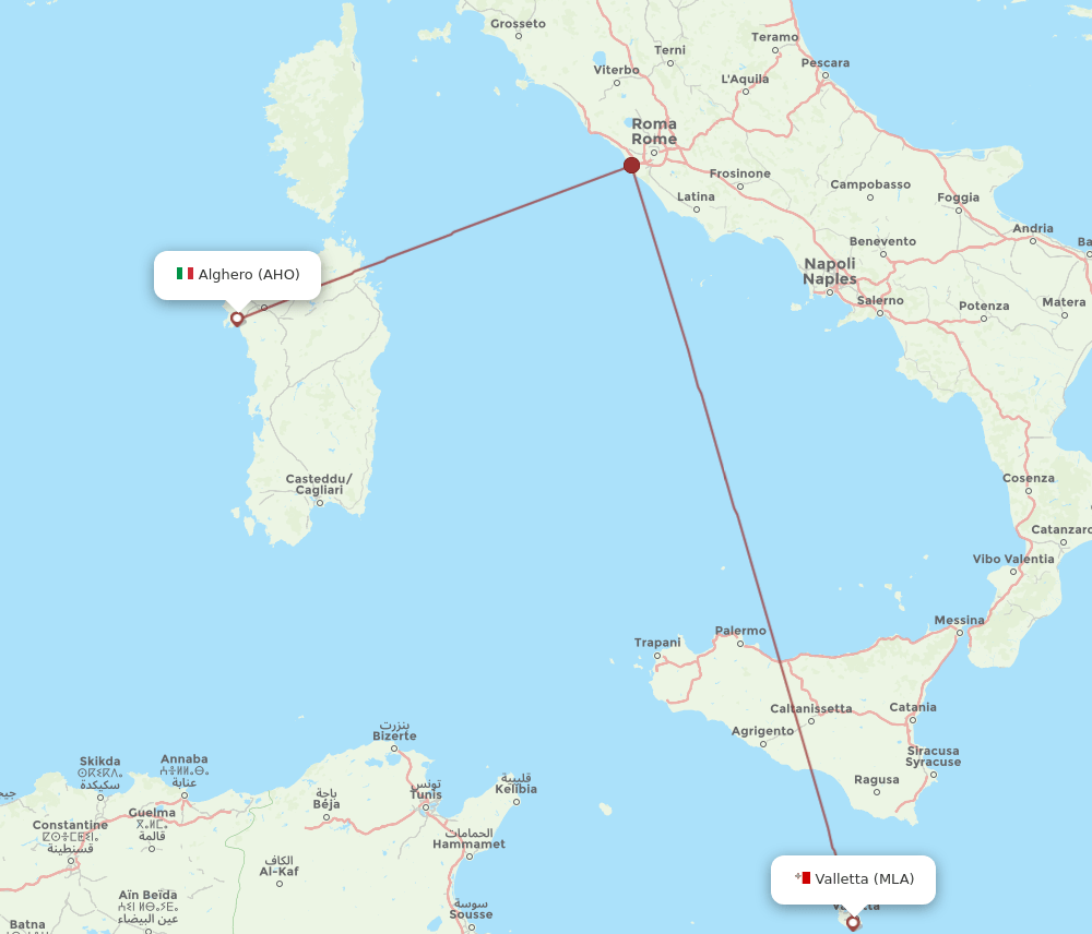 MLA-AHO flight routes