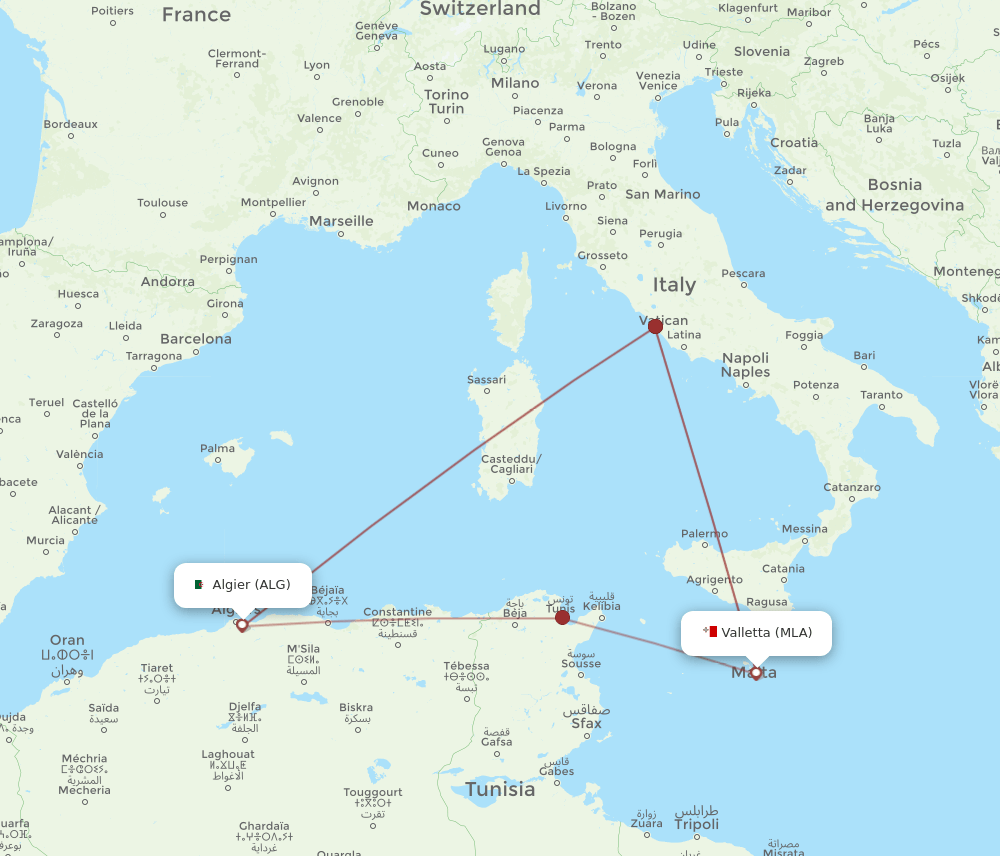 MLA to ALG flights and routes map