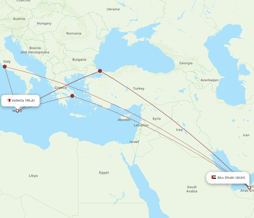 MLA-AUH flight routes