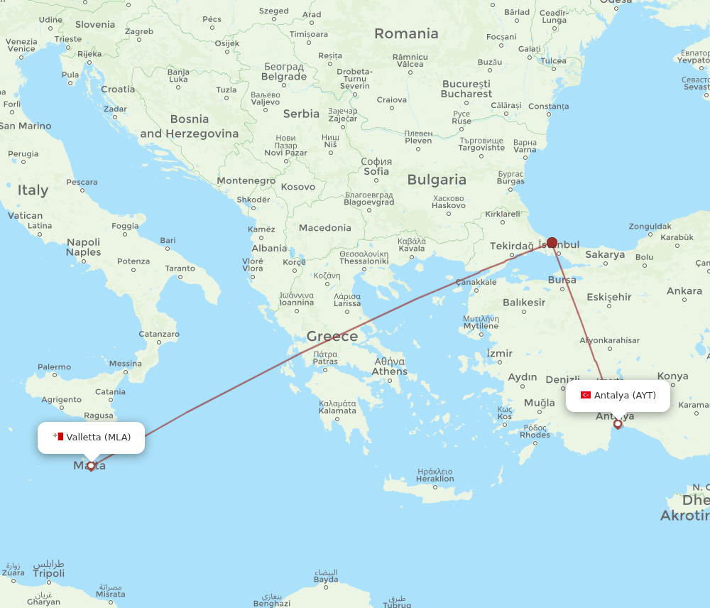 MLA-AYT flight routes