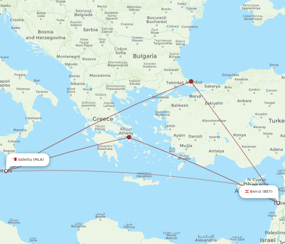 MLA-BEY flight routes