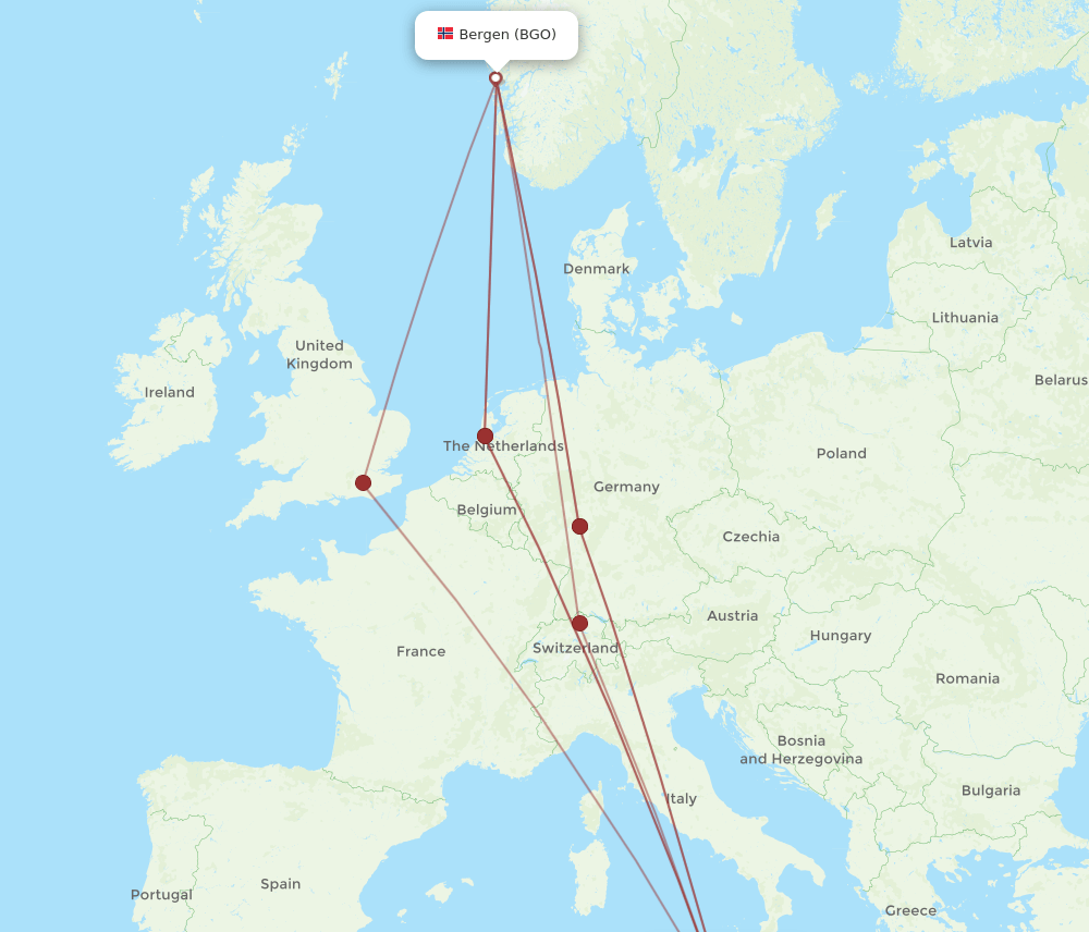 MLA to BGO flights and routes map