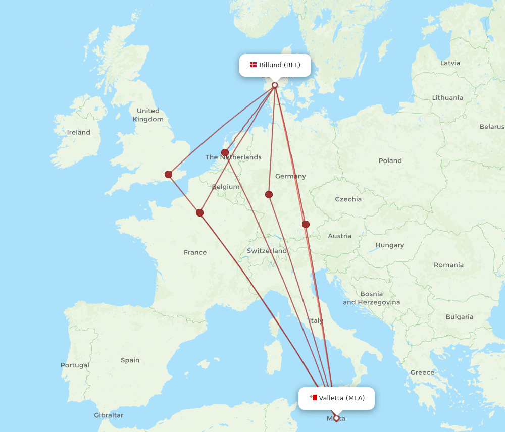 MLA-BLL flight routes