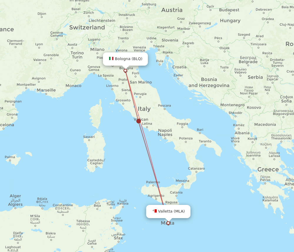 MLA-BLQ flight routes