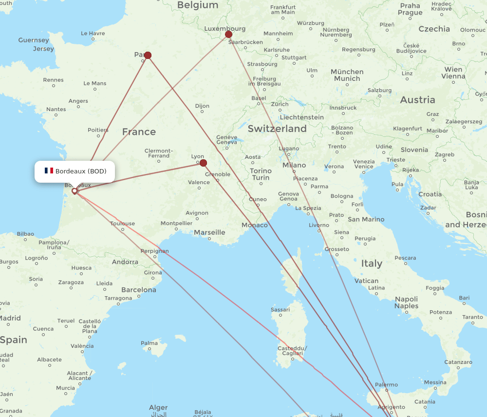 MLA-BOD flight routes