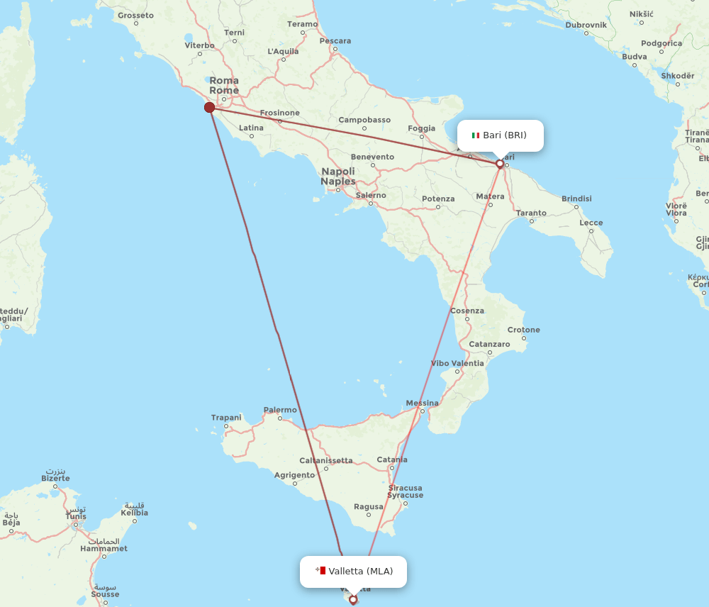 MLA-BRI flight routes