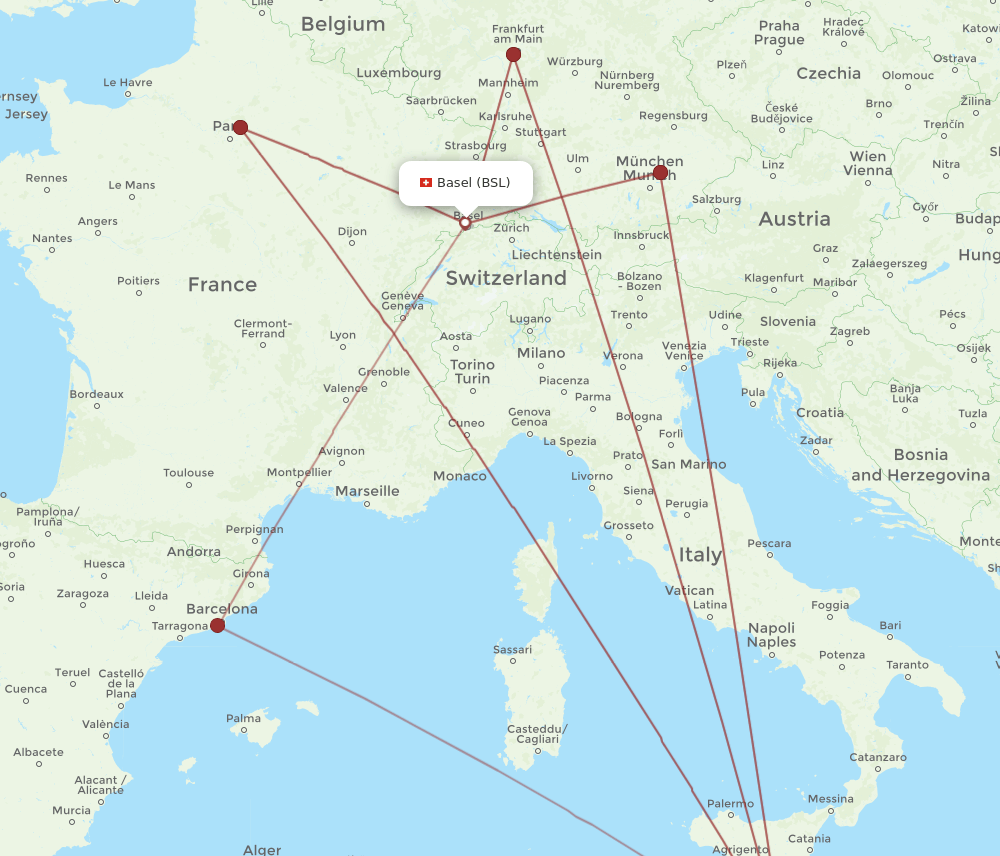 MLA-BSL flight routes