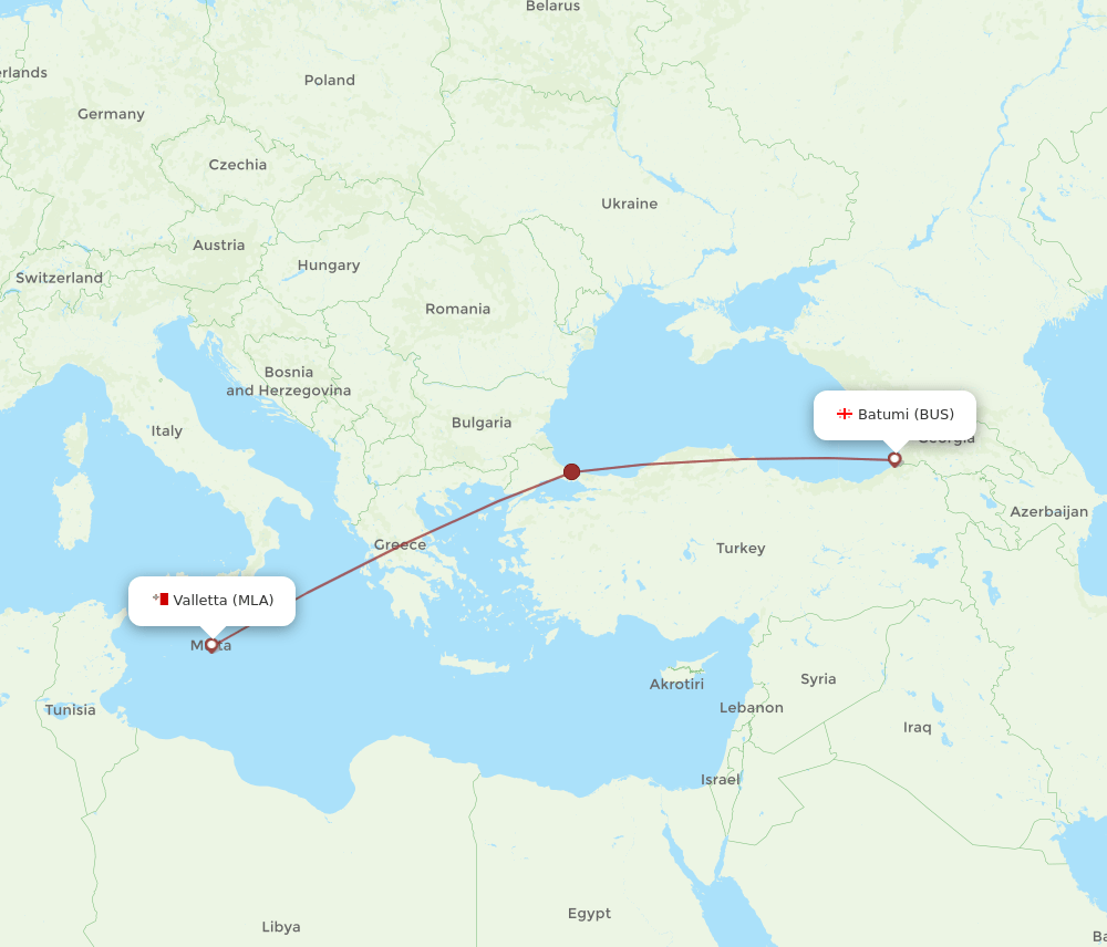 BUS to MLA flights and routes map