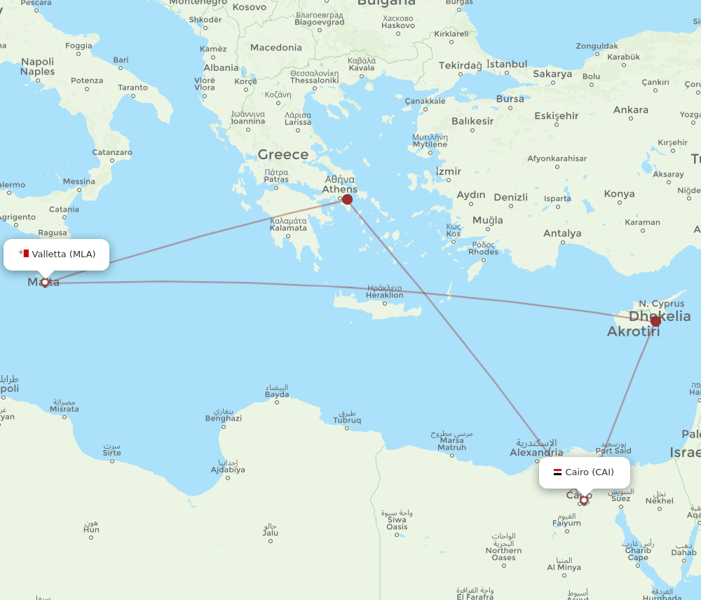 MLA-CAI flight routes