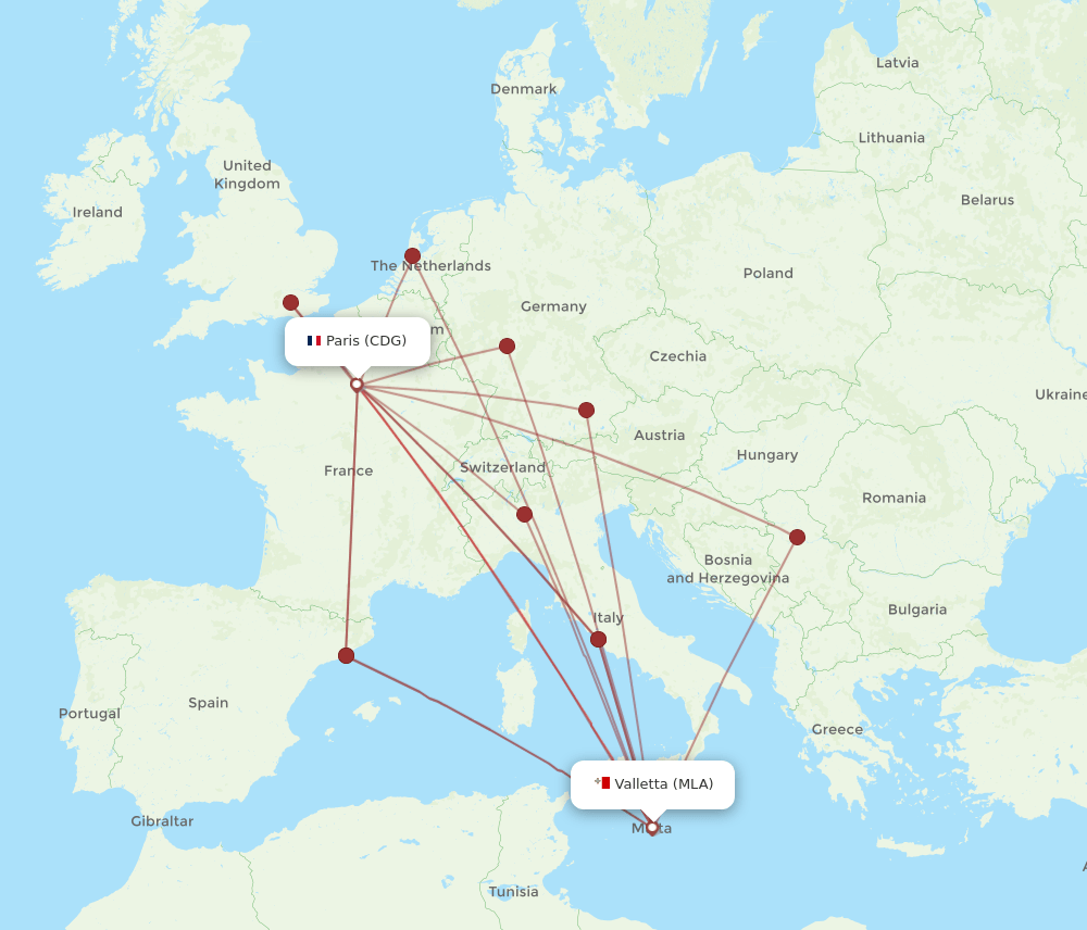 MLA-CDG flight routes