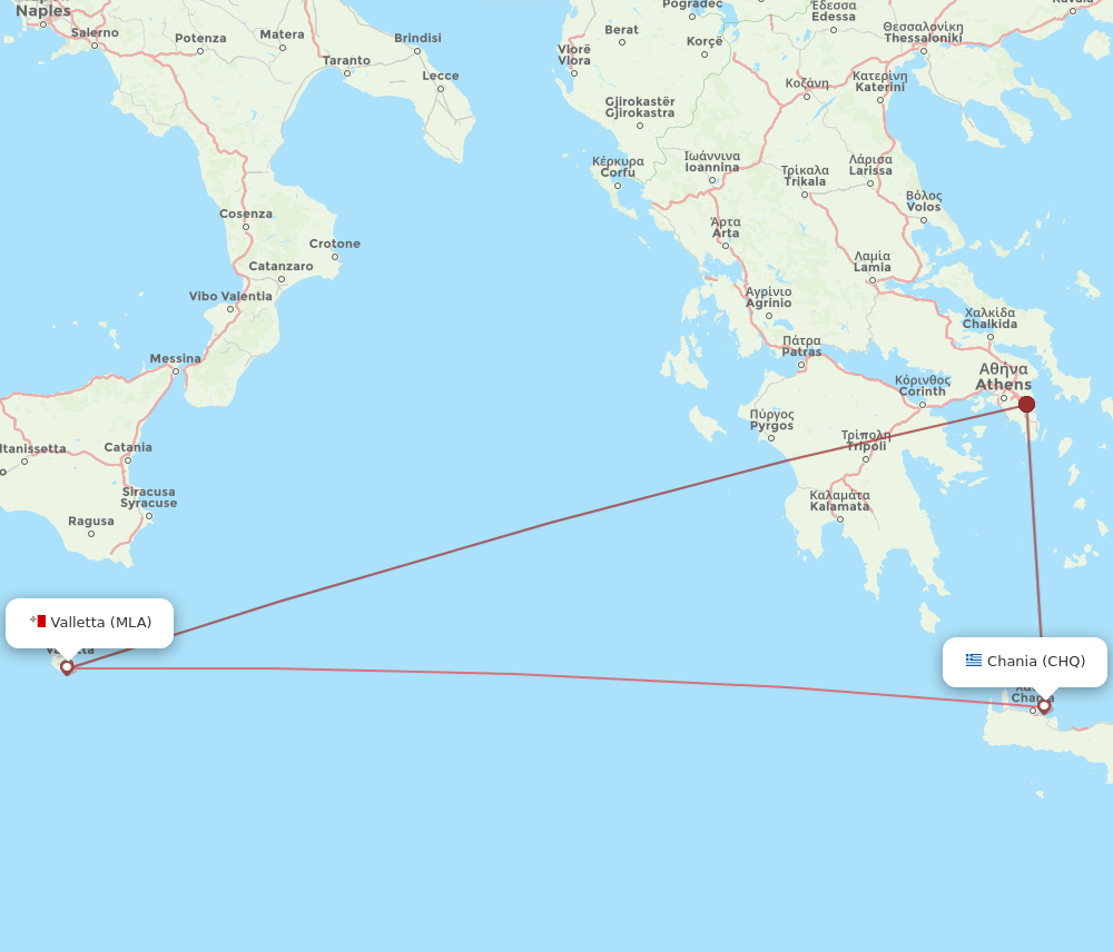 MLA to CHQ flights and routes map